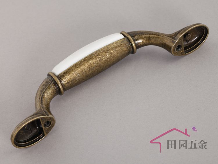 76mm country style GOLD FLOWER ceramic handle cabinet handles drawer pulls door knob C:76mm L:125mm