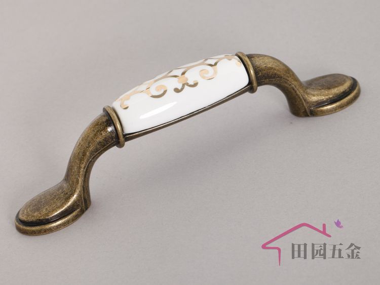 96mm country style GOLD FLOWER ceramic handle cabinet handles drawer pulls door knob C:96mm L:145mm