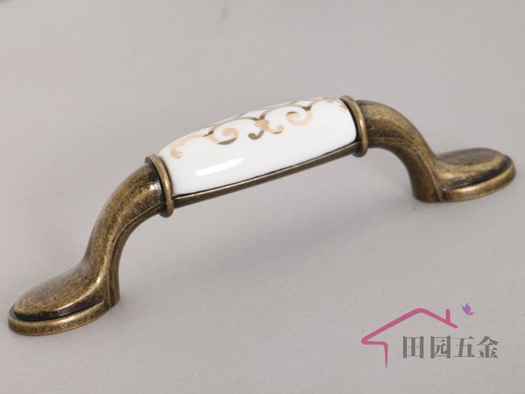 96mm country style GOLD FLOWER ceramic handle cabinet handles drawer pulls door knob C:96mm L:145mm