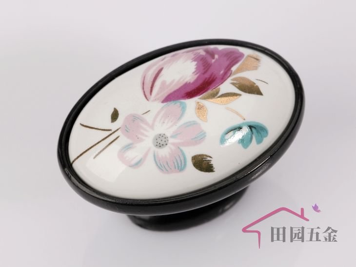 Black Tulip flower Ceramic cabinet knob / Drawer knob and pull/ furniture knob and PULL