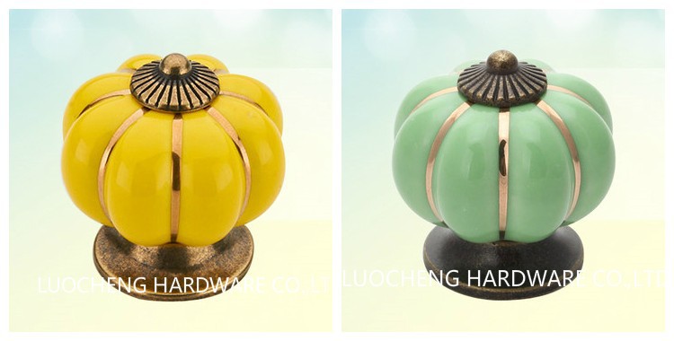 10PCS/LOT 40MM COLORED Pumpkin Ceramic Knobs for Kids/ Children Cabinets Cupboard Knobs and Pulls Door Hardware