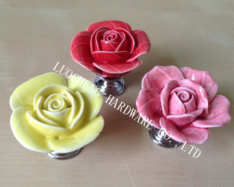 10PCS/LOT 45MM Colored Ceramic Rose Knobs for Kids/ Children Cabinets Cupboard Knobs and Pulls