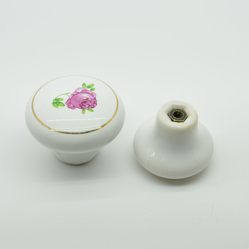 small size 502 hot elegant flower embessed ceramic cabinet door knobs 28g white color 28g wholesales used for cabinet drawers