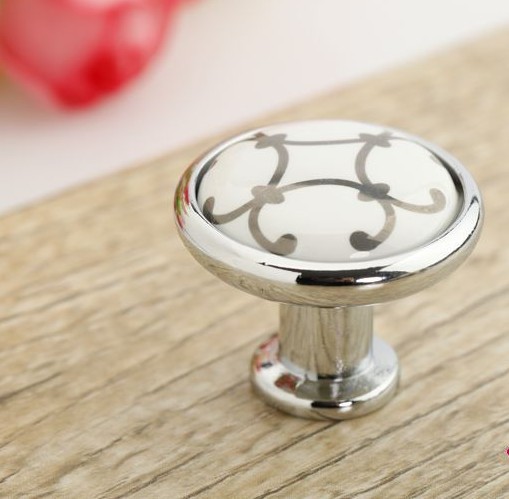 european style single hole Ceramic modern simple silver flower knob Kitchen Cabinet Furniture Handle knob