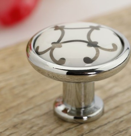 european style single hole Ceramic modern simple silver flower knob Kitchen Cabinet Furniture Handle knob