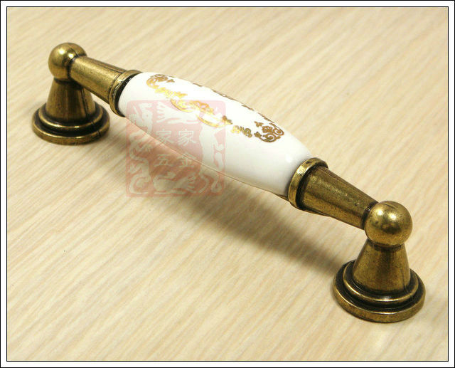 10PCS 96mm Ceramic Handles Decorative Dresser Knobs Brass Antique Handles For Furniture Kitchen Cabinet Pulls