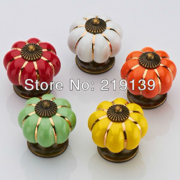 2pcs 40mm Colorful Pumpkin Furniture Cabinet Ceramic Knob Drawer Pull Handle Kitchen Door Wardrobe Hardware