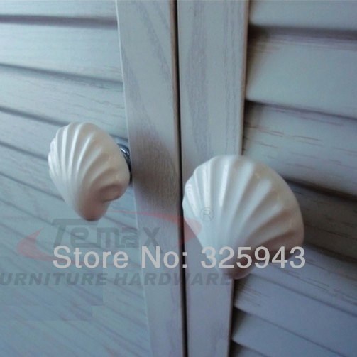 2pcs Ceramic Kitchen Cabinet Knobs White Seashell Kids Furniture Bedroom Dresser Drawer Pulls