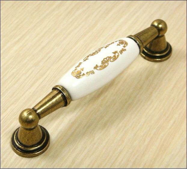 5PCS C.C.96mm Ceramic Knobs Decorative Dresser Knobs Brass Antique Handles For Furniture Kitchen Cabinet Pulls