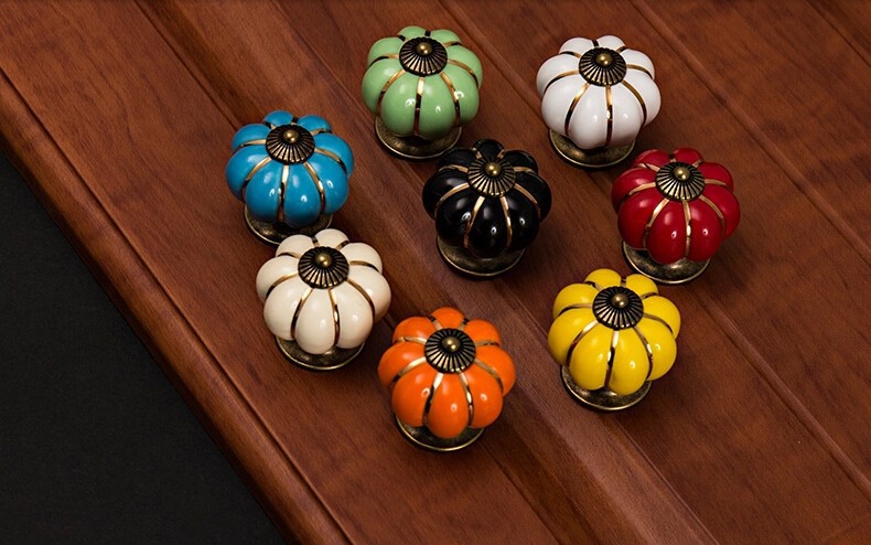 7colors 30mm Colorful Pumpkin Cabinet Antique Ceramic Dresser Handles Knobs Drawer Pull Kitchen Door Wardrobe White
