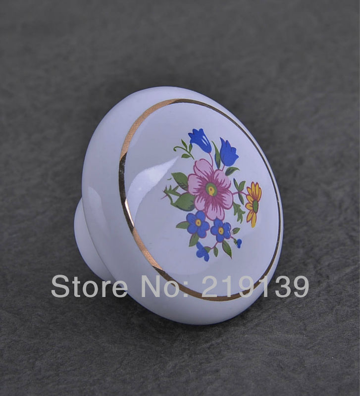 Flower Single Hole Ceramic Furniture Kitchen Cabinet Hardware Drawer Porcelain Knobs And Pulls Cupboard Handles