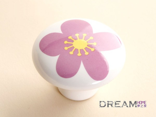 Colourful Flower Round Carton ceramic furniture handle High grade shoes cabinet knob Simple Fashion pulls for lovely children