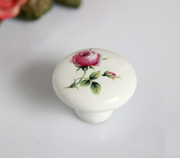 European rural style  Red rose Hand-draw Ceramic Drawer knob for cupboard/shoes cabinet/closet