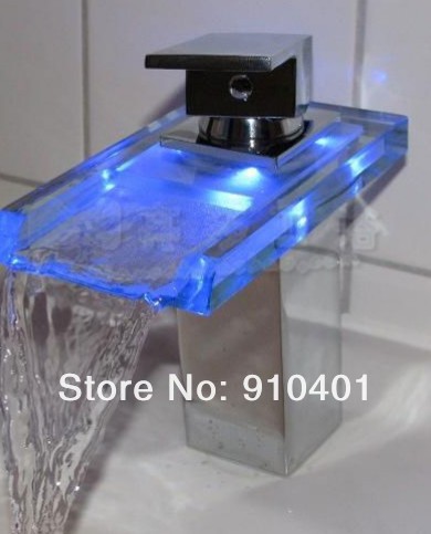 3 colour changing bathroom faucet  glass faucet waterfall basin faucet led light red green blue