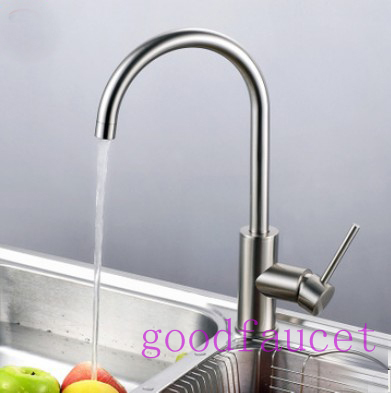 360 swivel spout brushed nickel kitchen faucet round style sink vessel mixer tap single lever hot and cold  tap