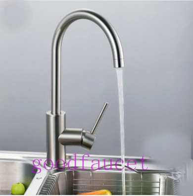 360 swivel spout brushed nickel kitchen faucet round style sink vessel mixer tap single lever hot and cold  tap