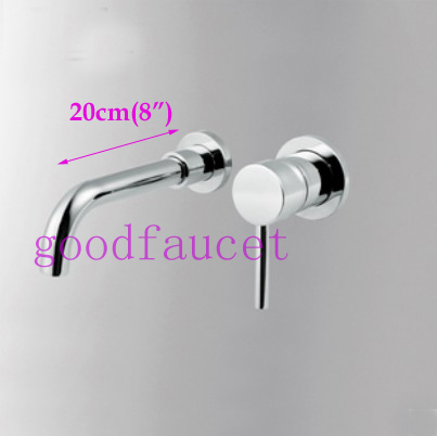 Bathroom basin faucet wall mounted vanity sink mixer tap single handle two holes 2 pcs faucet set chrome finish
