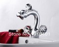 Brand NEW Luxury Brass Chrome Finish Dragon Animal Basin Faucet Mixer Tap Double Crystal Handles Deck Mounted