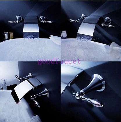 Brand New Waterfall Widespread Bathroom Brass Faucet Basin Mixer Vanity Sink Tap Chrome Wall Mounted