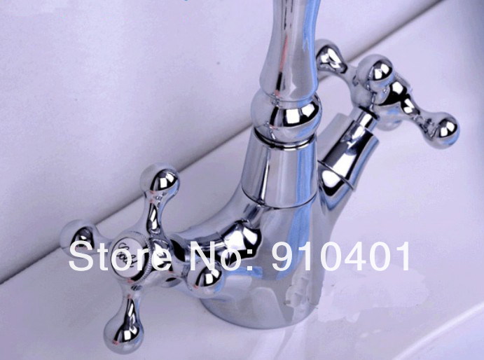 Classic Euro Style Swivel Spout Brass Bathroom Basin Faucet Double Handles Sink Mixer Tap Chrome