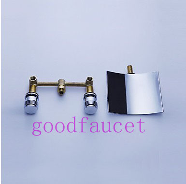 Contemporary Brass Wall Mount Waterfall Fauect Bathroom Basin Mixer Tap Double Handles Chrome