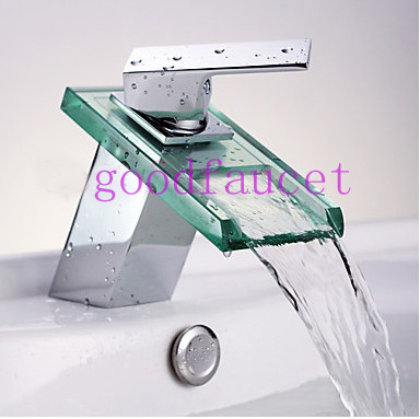 Contemporary Promotion bathroom waterfall basin faucet vessel sink mixer tap glass spout