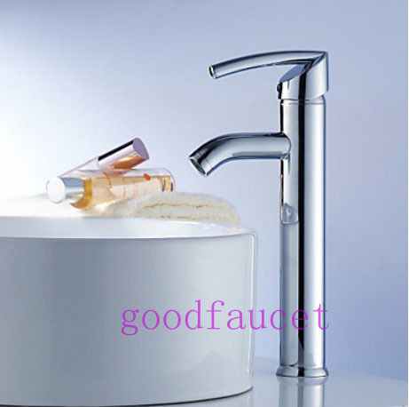Contemporary Tall Style Brass Bathroom Sink Faucet Basin Tap Mixer Single Handle Chrome Deck Mounted