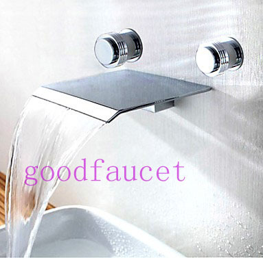 Contemporary Widespread Waterfall Bath Faucet Basin Mixer Tap Double Handle Chrome Wall Mounted