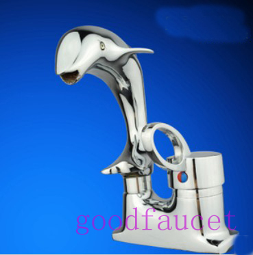 Dolphin copper-wide bathroom faucet hot and cold water taps Creative home bathroom vessel mixer chrome