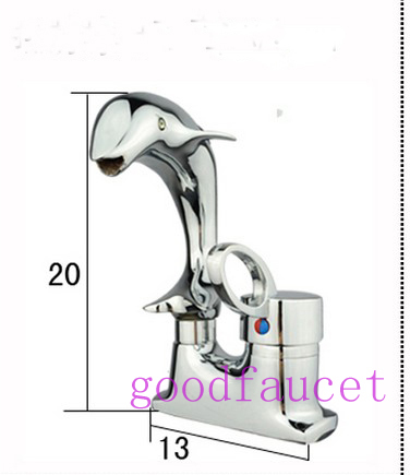 Dolphin copper-wide bathroom faucet hot and cold water taps Creative home bathroom vessel mixer chrome