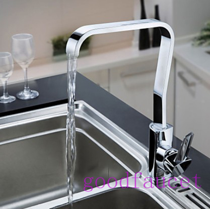 Euro Style Single Lever Faucet Swivel Spout Kitchen Sink Faucet Vessel Mixer Tap Chrome Square Style