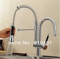 Factory directly sell!Luxury 100%solid brass chrome finish kitchen faucet dual spouts spring sink mixer swivel spout tap