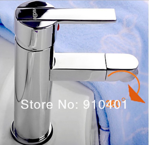 NEW Wholesale / retail Promotion   Polished Chrome Brass Bathroom Basin Faucet 360 Degree Swivel Spout Sink Mixer