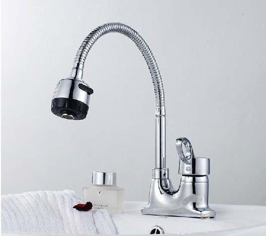 NEW Wholesale / retail Promotion New Brand Swivel Spout Basin Sink Faucet for 2/3 Holes Single Handle Mixer Tap