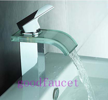 NEW Wholesale / retail bathroom glass waterfall faucet deck mounted single handle mixer vessel sink  tap chrome