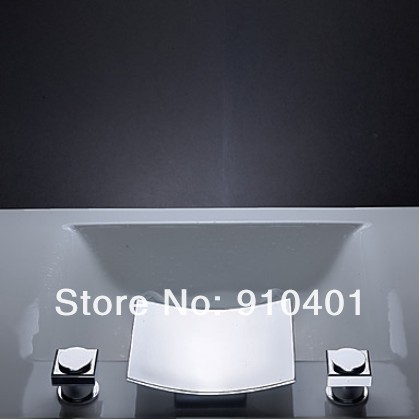 New Arrivel Luxury Brass Wall-Mounted 3Pcs Bathtub Basin Faucet Sink Waterfall Spout Mixer Tap 2 Handles Chrome