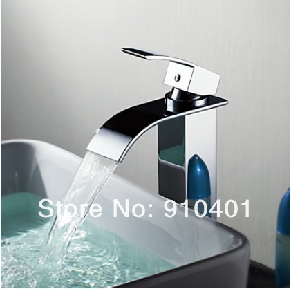 New High Quality Solid  Brass Waterfall Bathroom Lavatory  Faucet Vessel Basin Sink Mixer Tap Chrome Finish