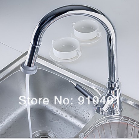 Polished chrome finish pull out dual spray kitchen faucet swivel spout mixer tap solid brass body 