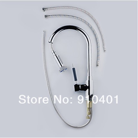 Polished chrome finish pull out dual spray kitchen faucet swivel spout mixer tap solid brass body 