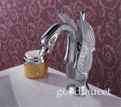 Retail - Luxury Brass Art  Faucet, Swan Shape Faucet, Hot & Cold Water Tap Animal Faucet,With Swivel Handle Chrome