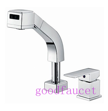 Sale Chrome Finish Solid Brass Widespread Pull Out Kitchen Faucet Adjustable Height Mixer Hot & Cold Water Tap