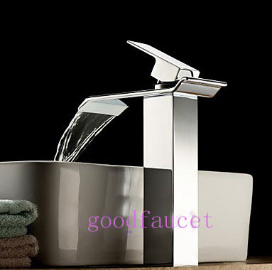 Square Waterfall Single Lever Bathroom Sink Basin Faucet Vessel Mixer Tap Chrome Finish Hot And Cold Water Tap