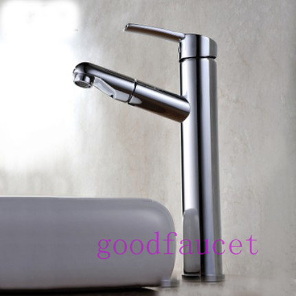 Tall  bathroom Basin Faucet Chrome brass bathroom tap mixer pull our sprayer basin hot and cold tap countertop