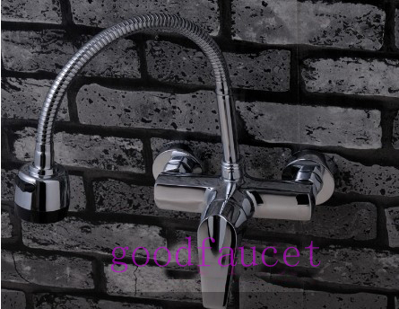 Wall Mount Spring Single Handle Kitchen Faucet Vessel Sink Mixer Tap Swivel Spout Chrome Finish