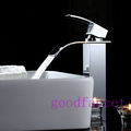 Waterfall Spout Bathroom Faucet Chrome Finish Solid Brass Basin Sink Mixer Cold and Hot Water Tap Tall Style