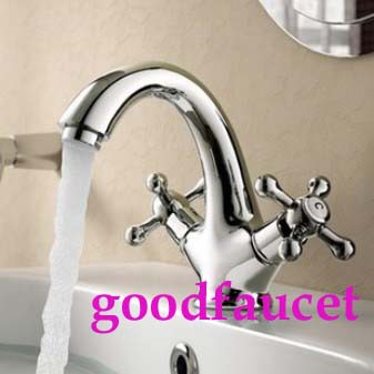Wholesale And Retail Luxury Roman Style Brass Bathroom Basin Mixer Tap Double Cross Handles Faucet Chrome Finish