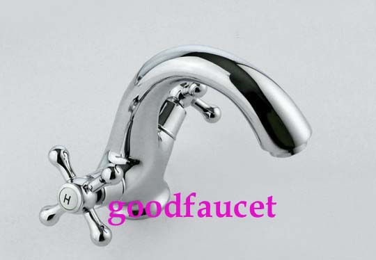 Wholesale And Retail Luxury Roman Style Brass Bathroom Basin Mixer Tap Double Cross Handles Faucet Chrome Finish