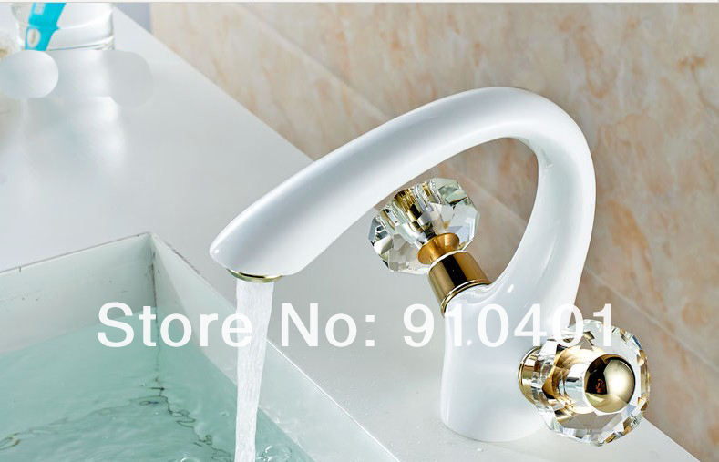 Wholesale And Retail NEW Polished Luxury White Painting Bathroom Basin Faucet Dual Handles Vanity Sink Mixer Tap