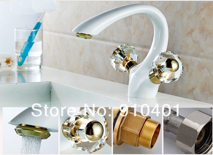 Wholesale And Retail NEW Polished Luxury White Painting Bathroom Basin Faucet Dual Handles Vanity Sink Mixer Tap