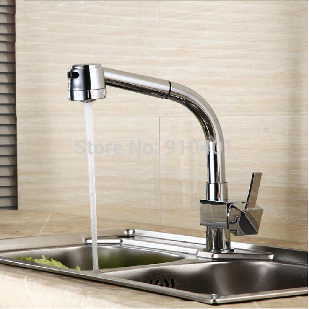 Wholesale And Retail Promotion Chrome Brass Pull Out Kitchen Faucet Dual Sprayer Single Handle Vessel Sixer Tap